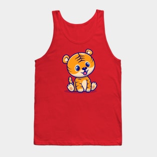 Cute Baby Tiger Sitting Cartoon Tank Top